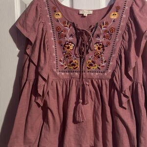 ODDY Mauve Embroidered Blouse with Tassels